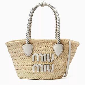Miu Miu Natural Woven Tote with White Accents